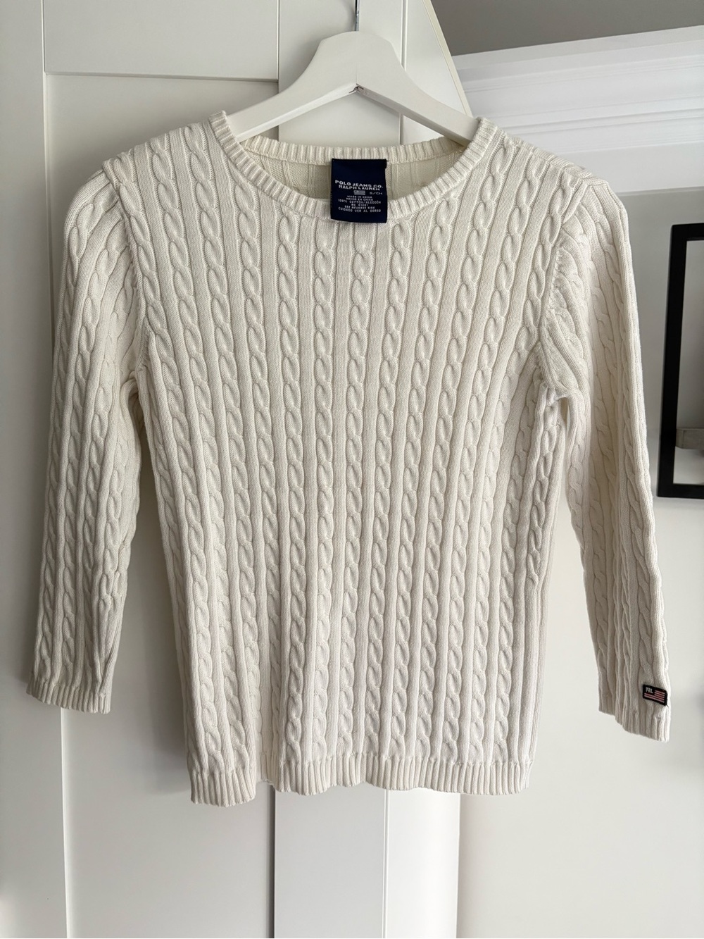 Vintage Polo Jeans Ralph Lauren Ivory Cable Knit Sweater with 3/4 Sleeves